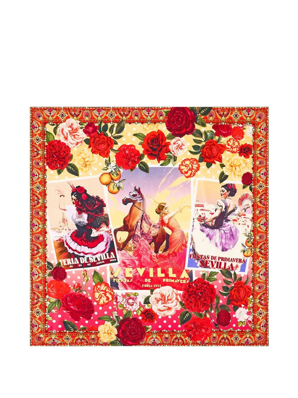 Camilla large Olé Olé square scarf - Rosso