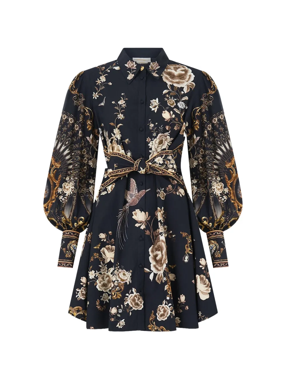 Camilla tie-waist floral shirt dress - Blu