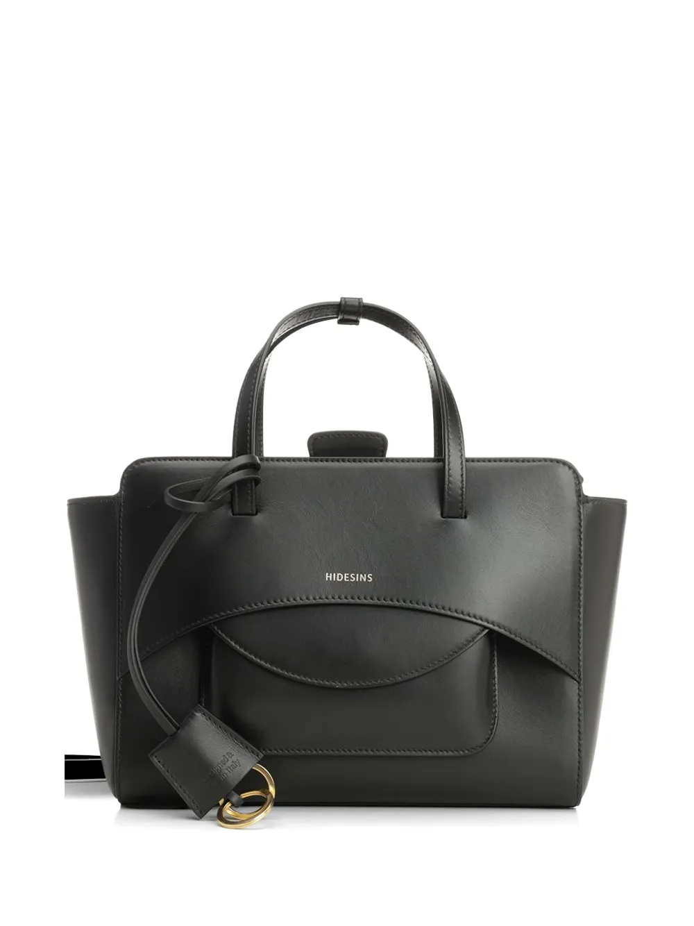 Hidesins M Flap Leather Tote Bag In Black