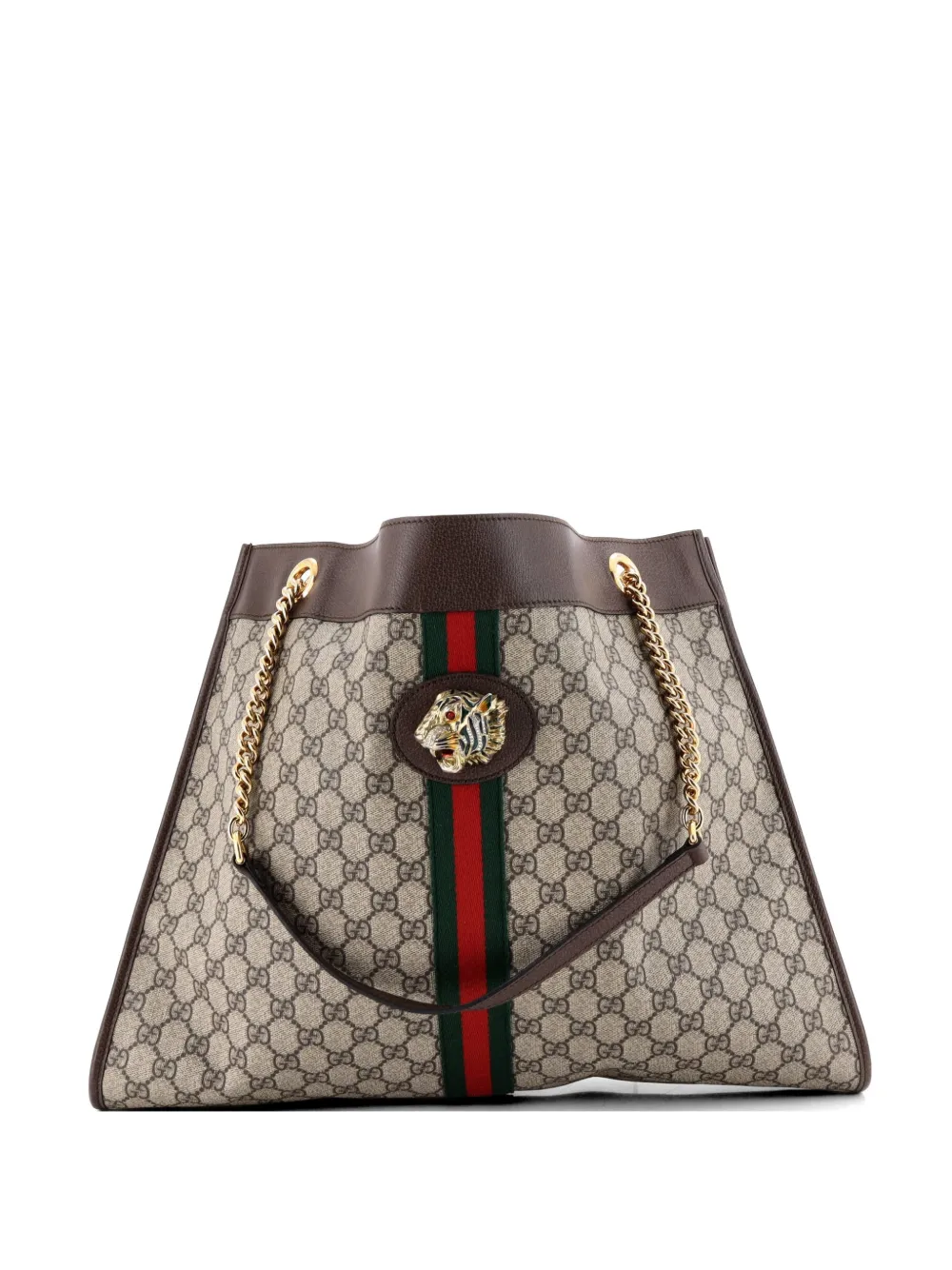 Pre-owned Gucci Rajah Chain Gg Coated Canvas Large Tote Bag In Brown