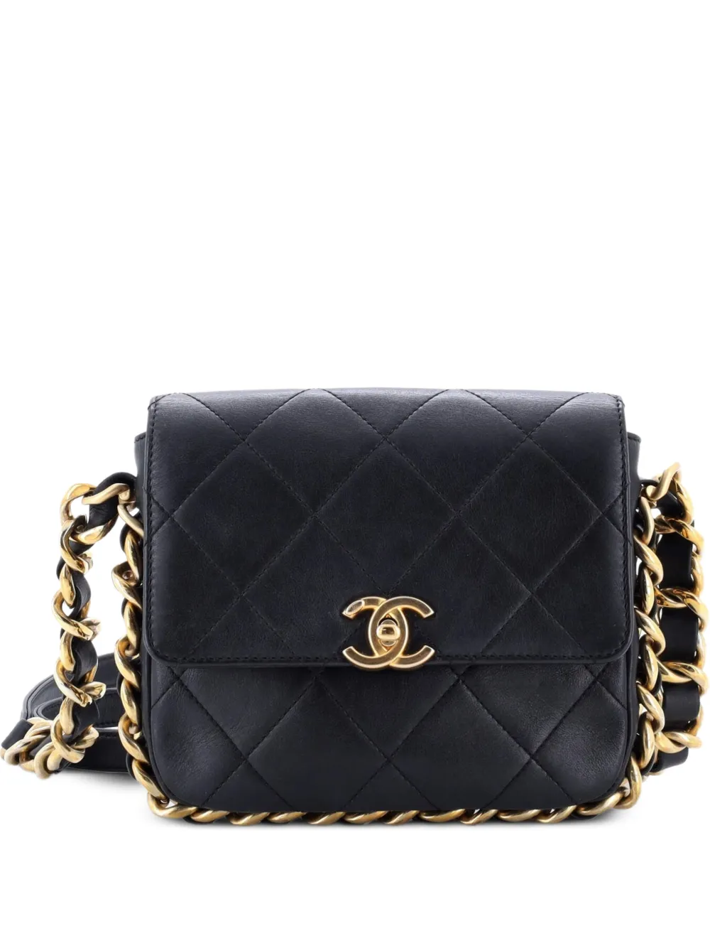 CHANEL Pre-Owned Framing Chain Flap Bag Quilted Calfskin Small shoulder bag - Nero