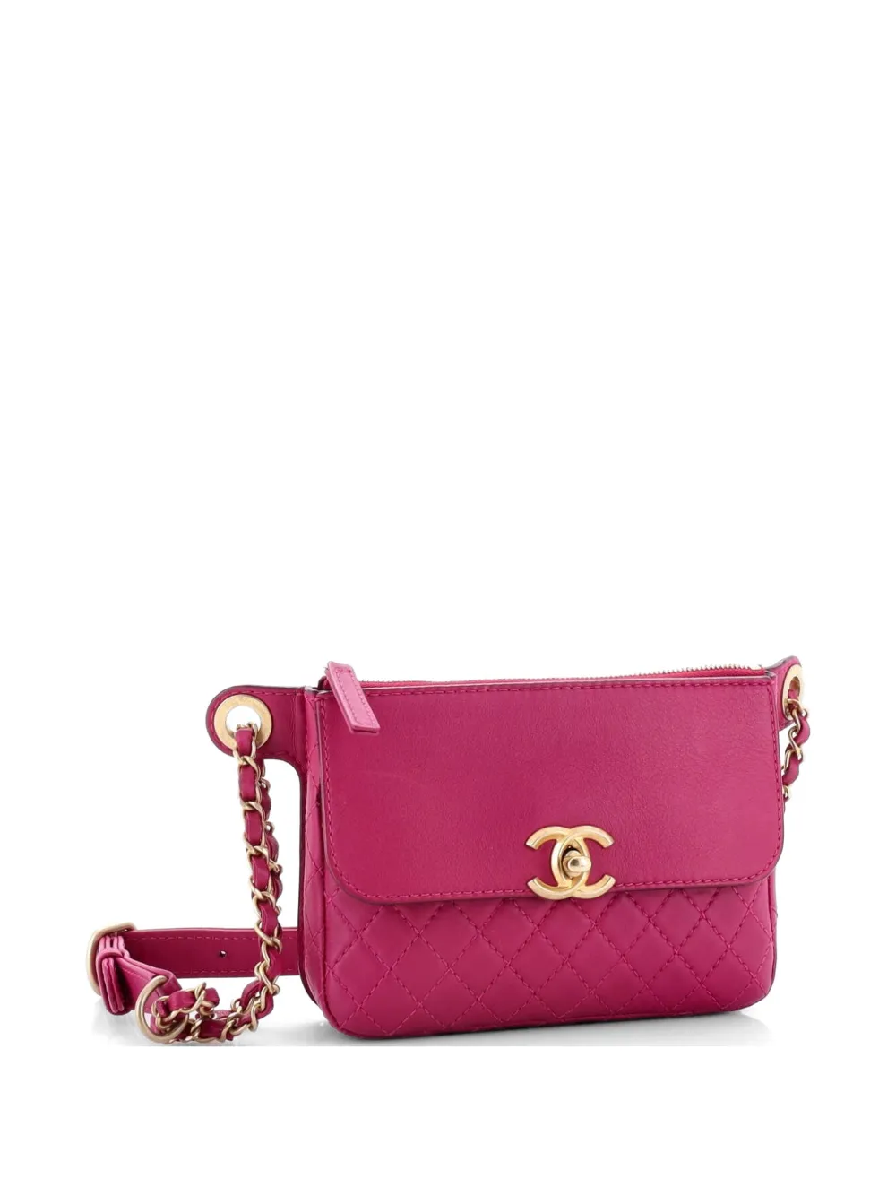  Chanel Pre-owned Multi Pouching Flap Waist Bag With Coin Purse Quilted Calfskin With Tweed Belt Bag - Pink 
