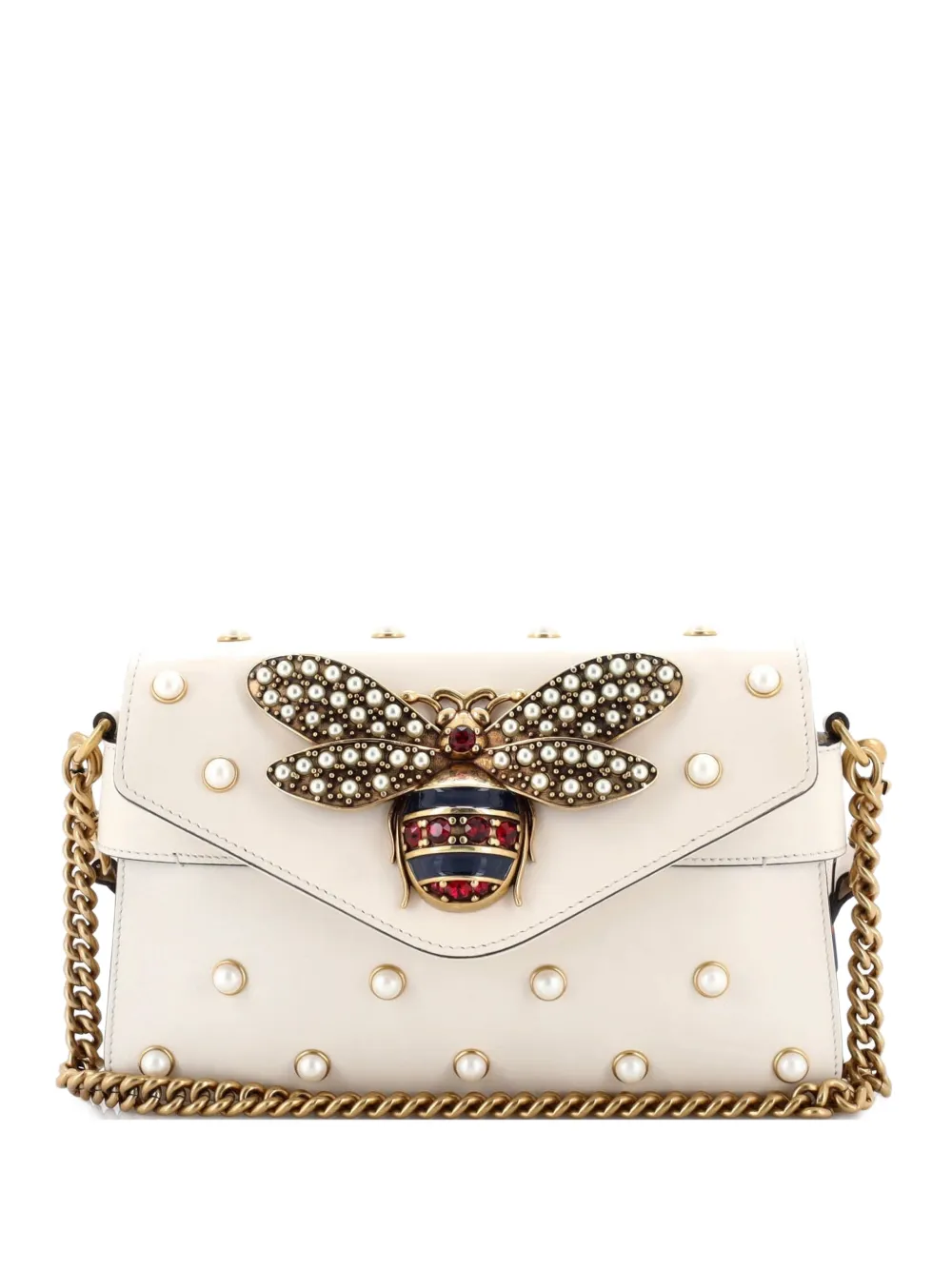 Gucci Pre-Owned Broadway Pearly Bee Embellished Leather Mini shoulder bag - Toni neutri