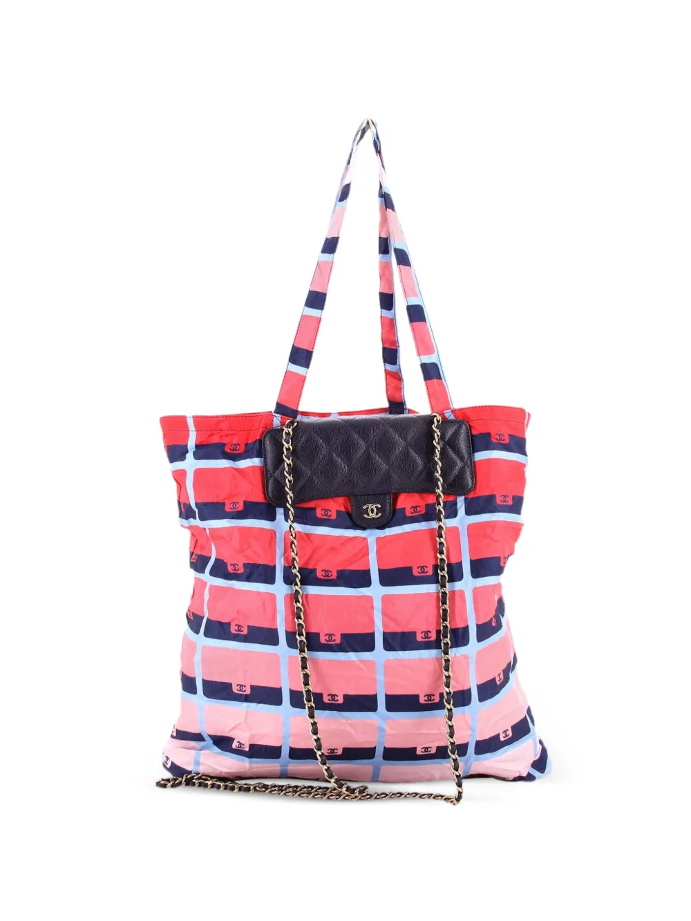 CHANEL Pre-Owned Foldable with Chain Quilted Caviar with Printed Nylon tote bag - Blu