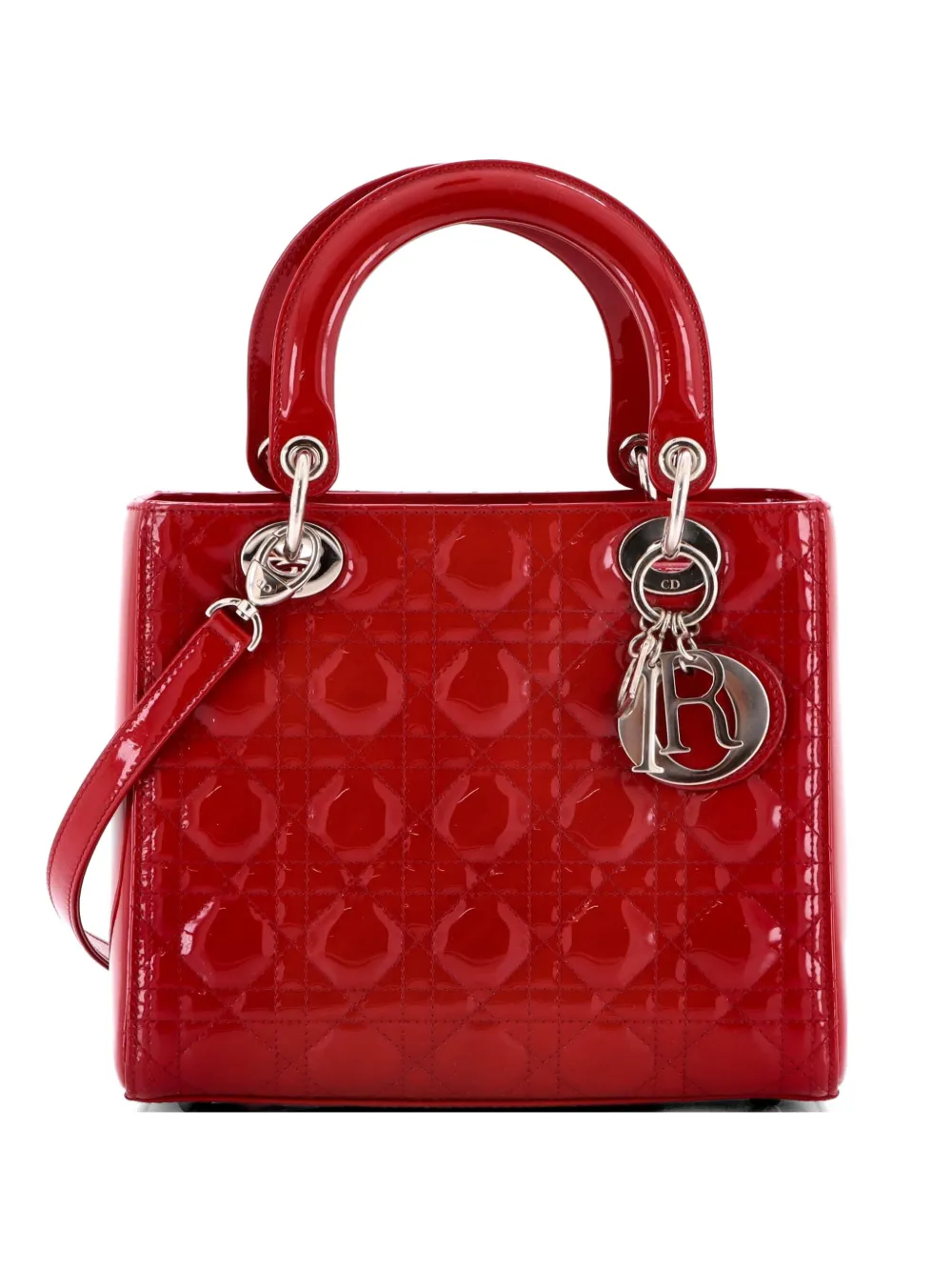 Christian Dior Pre-Owned Lady Dior Bag Cannage Quilt Patent Medium satchel - Rot