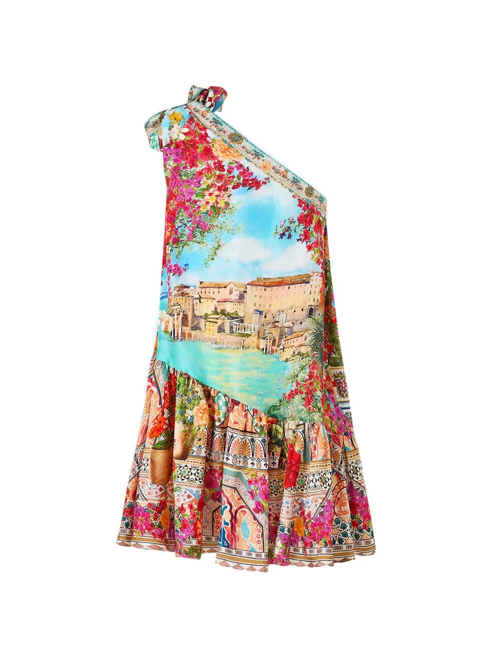 Camilla Meet Me in Mallorca mini-jurk met gestrikte schouders en ruches Rood