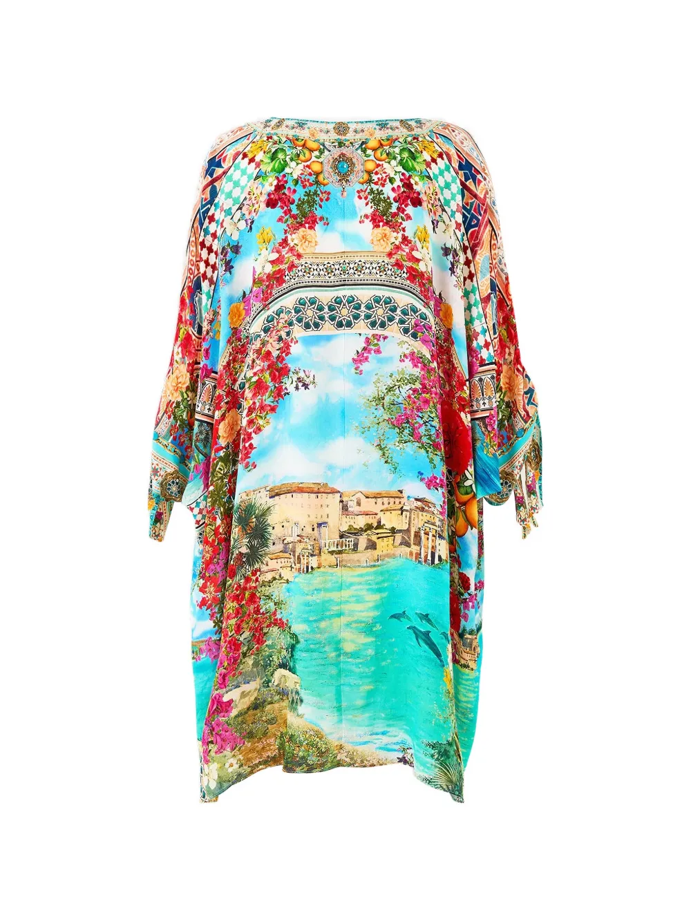 Camilla Midi-jurk met geometrisch patroon en V-hals Blauw