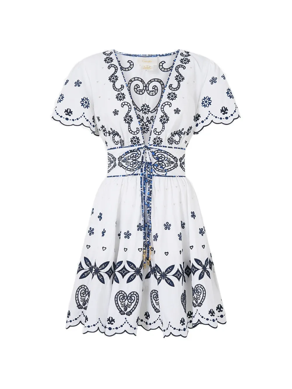 Camilla mini ties-detail V-neck dress - Bianco