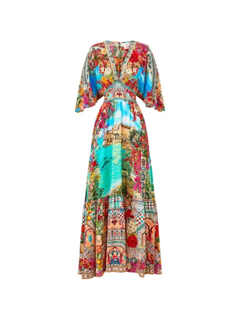 Camilla waisted ruffled-hem maxi silk dress