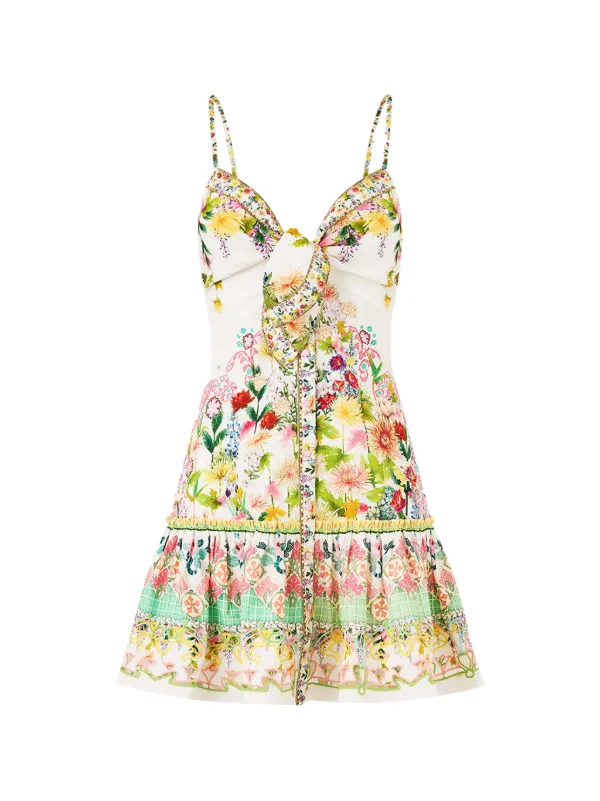 Camilla Tie-front Ruffle Mini Dress in White