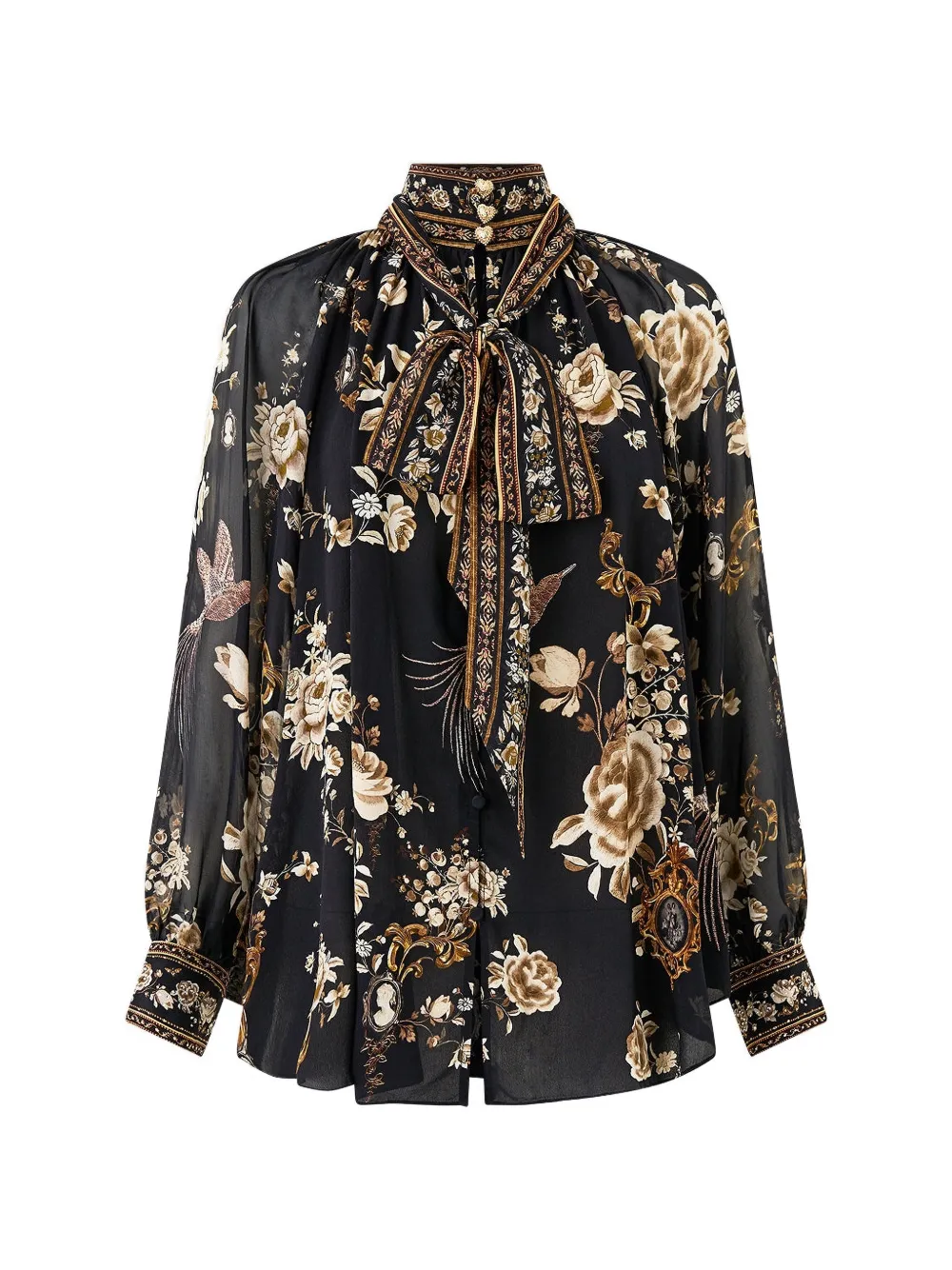 Camilla detachable-bow raglan blouse - Nero