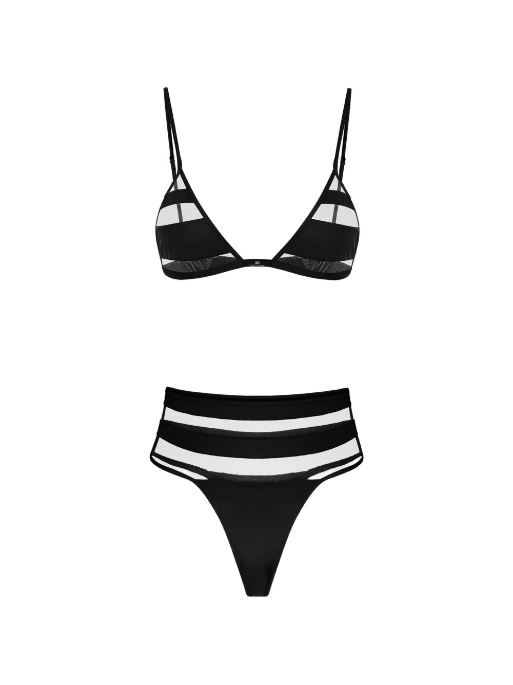 Elisabetta Franchi Bikini semi trasparente a righe - Nero
