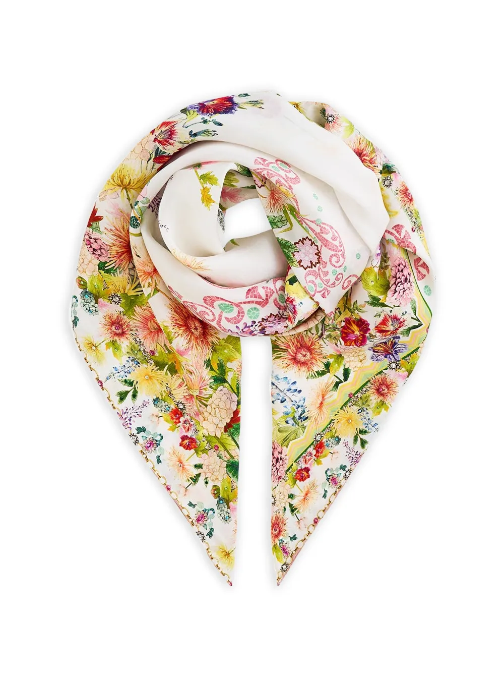 Camilla Crystalled floral pocket square - Bianco