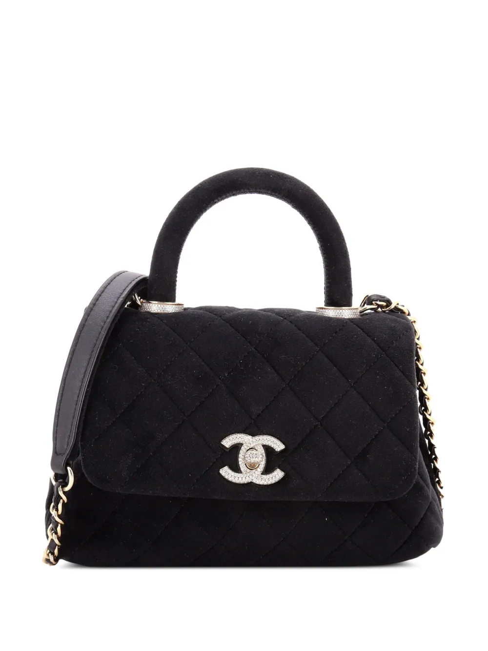 CHANEL Pre-Owned Coco Top Handle Bag Quilted Velvet with Crystal Detail Extra Mini crossbody bag - Black