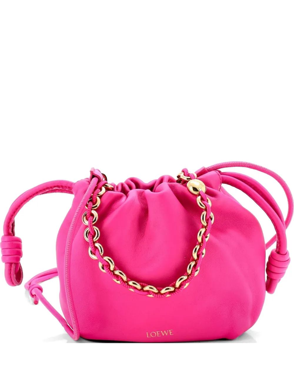 Pre-owned Loewe Flamenco Knot Chain Purse Bag Leather Mini Bucket Bag In Pink