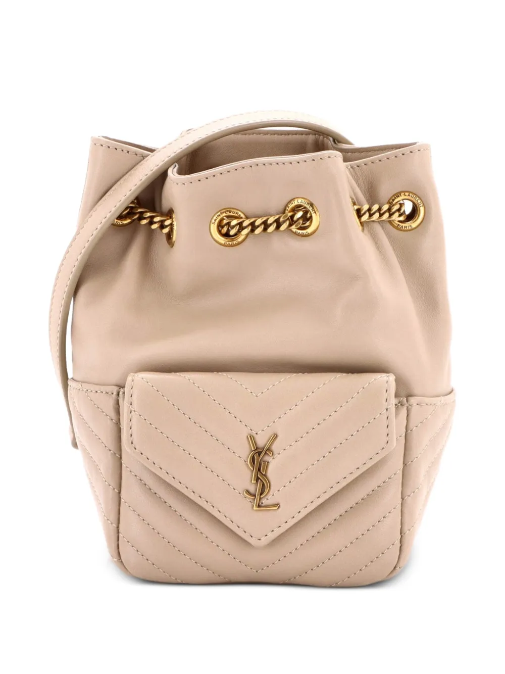 Saint Laurent Pre-Owned Joe Matelasse Chevron Leather Mini bucket bag - Nude