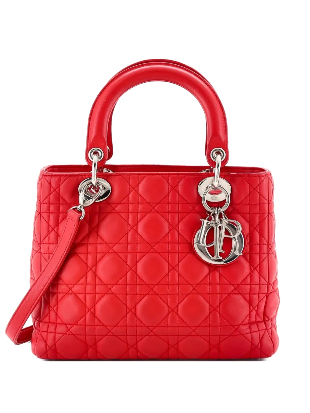 Christian Dior Pre-Owned Lady Dior Bag Cannage Quilt Lambskin Medium satchel - Rot