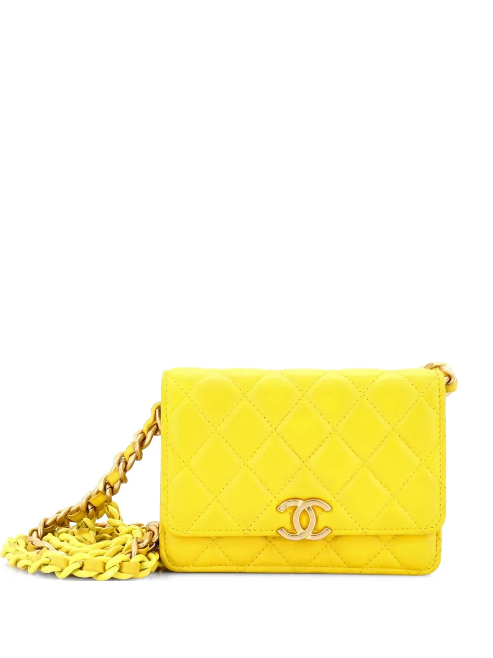 CHANEL Pre-Owned Lacquered Metal CC Wallet on Chain Quilted Lambskin Mini crossbody bag - Yellow