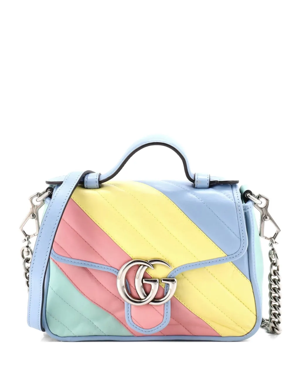 Gucci Pre-Owned GG Marmont Top Handle Flap Bag Diagonal Quilted Leather Mini satchel - Multicolore