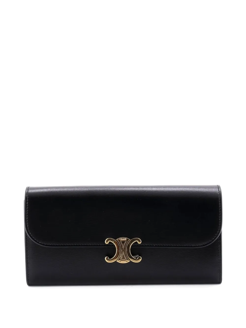 Pre-owned Celine Triomphe Flap Wallet Leather Long Small Wallets In Black