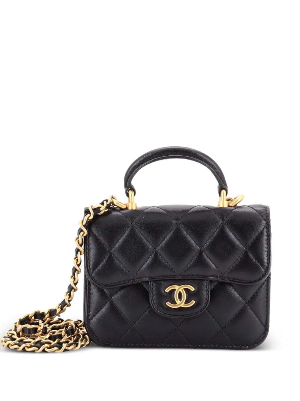 CHANEL Pre-Owned Top Handle Flap Coin Purse with Chain Quilted Lambskin crossbody bag - Schwarz