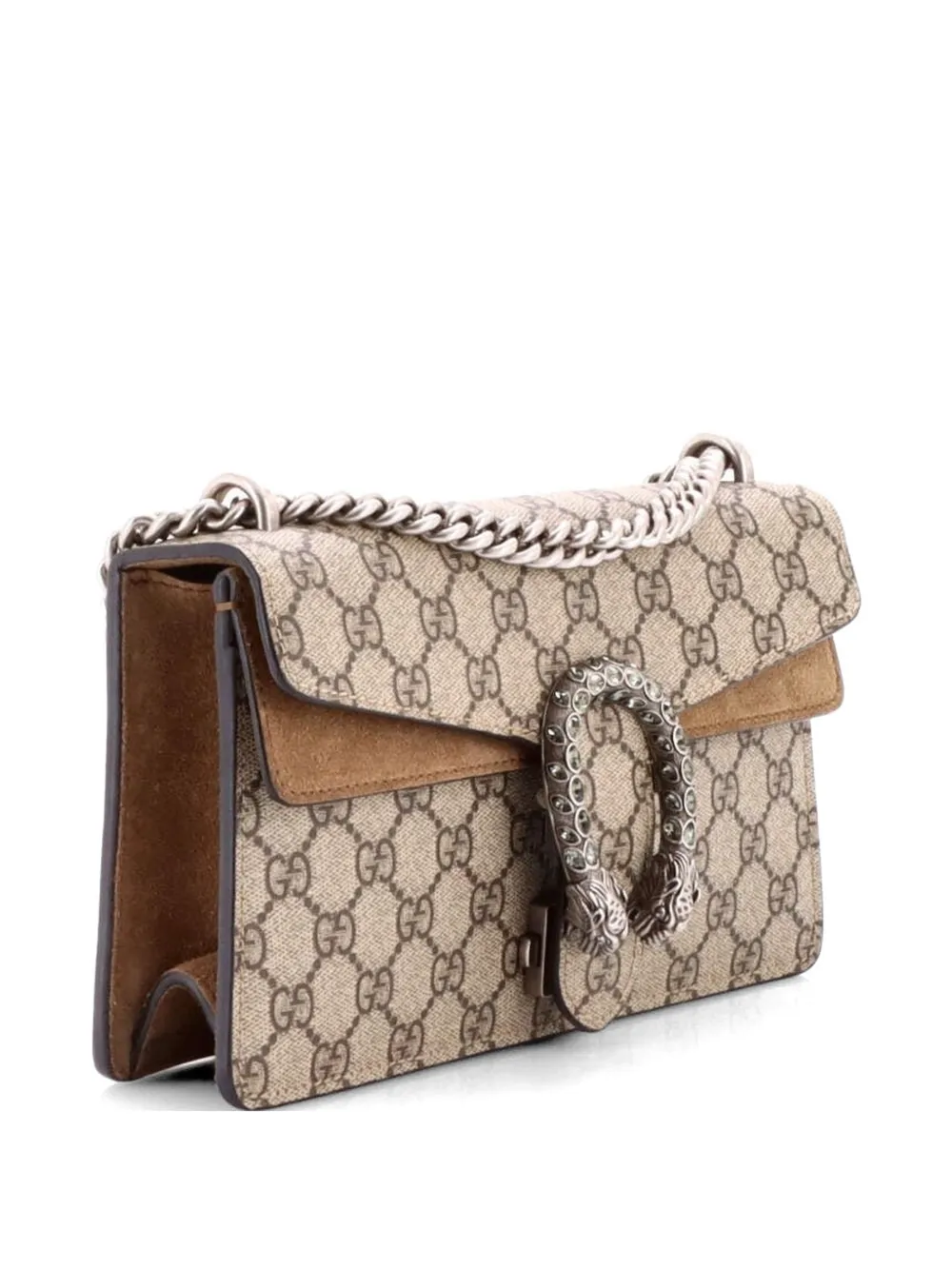  Gucci Pre-owned Dionysus Bag Gg Coated Canvas With Crystal Embellished Metal Small Shoulder Bag - Brown 