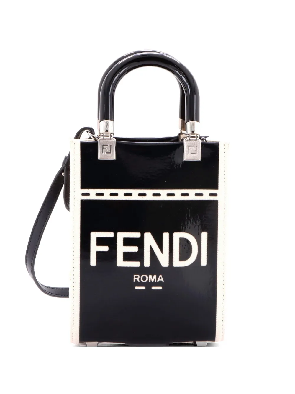 Fendi Pre-Owned Sunshine Shopper Tote Patent and Canvas Mini crossbody bag - Nero