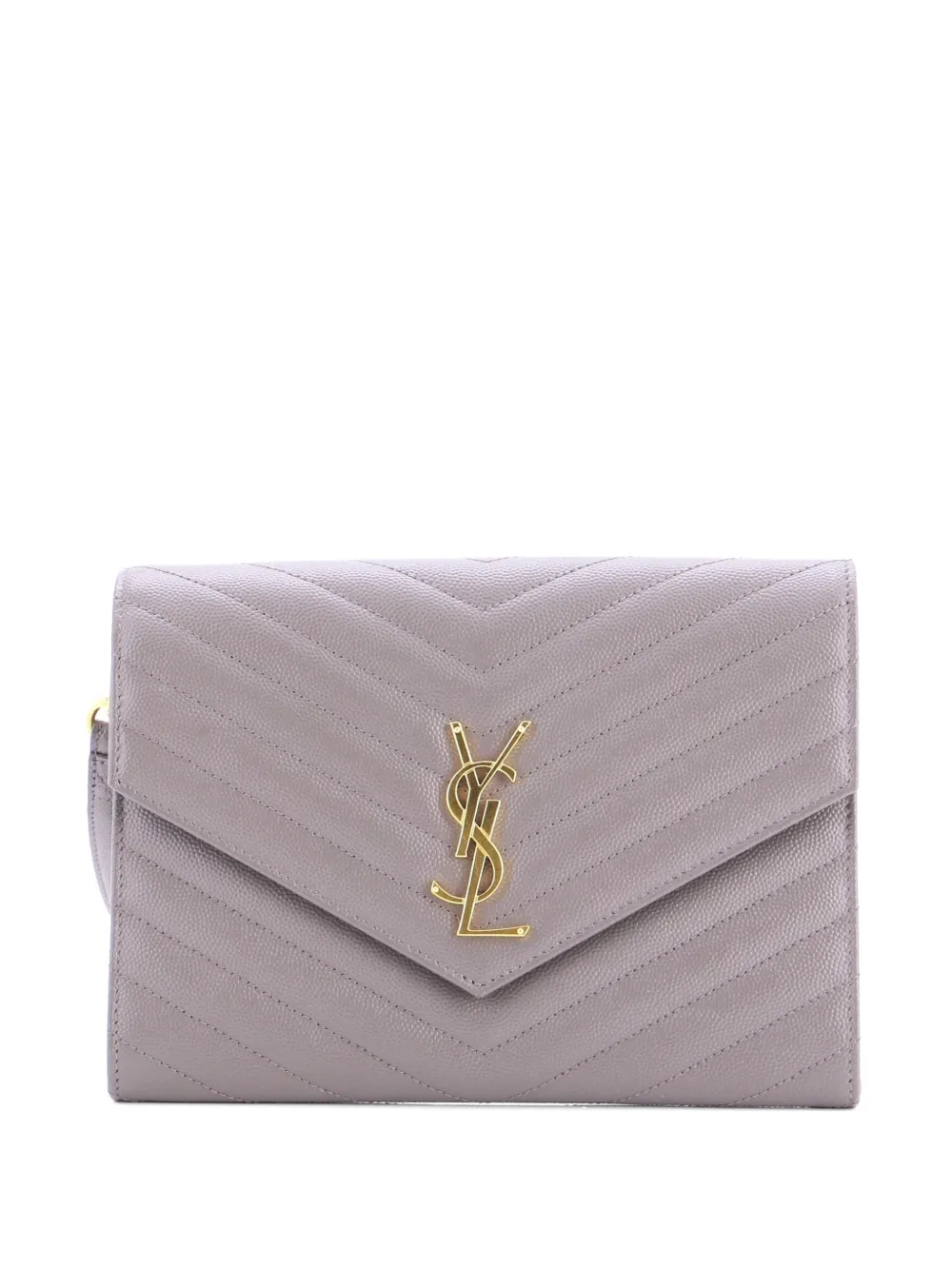 Saint Laurent Pre-Owned Classic Monogram Envelope Wristlet Matelasse Chevron Leather clutch bag - Grey