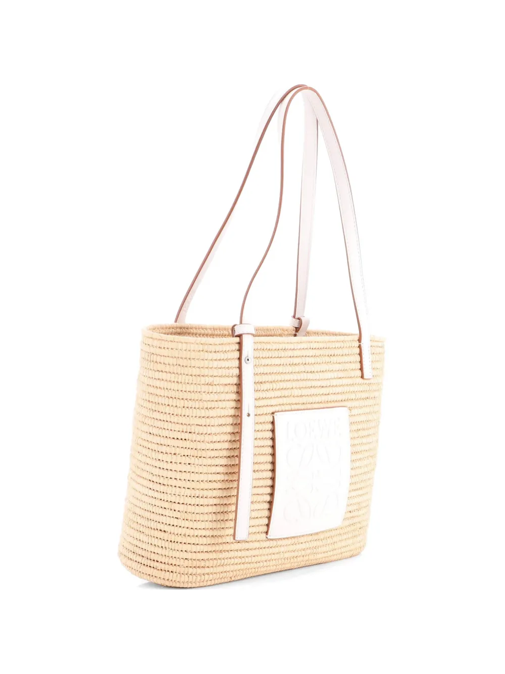 Pre-owned Loewe Square Basket Woven Raffia Small Tote Bag In White
