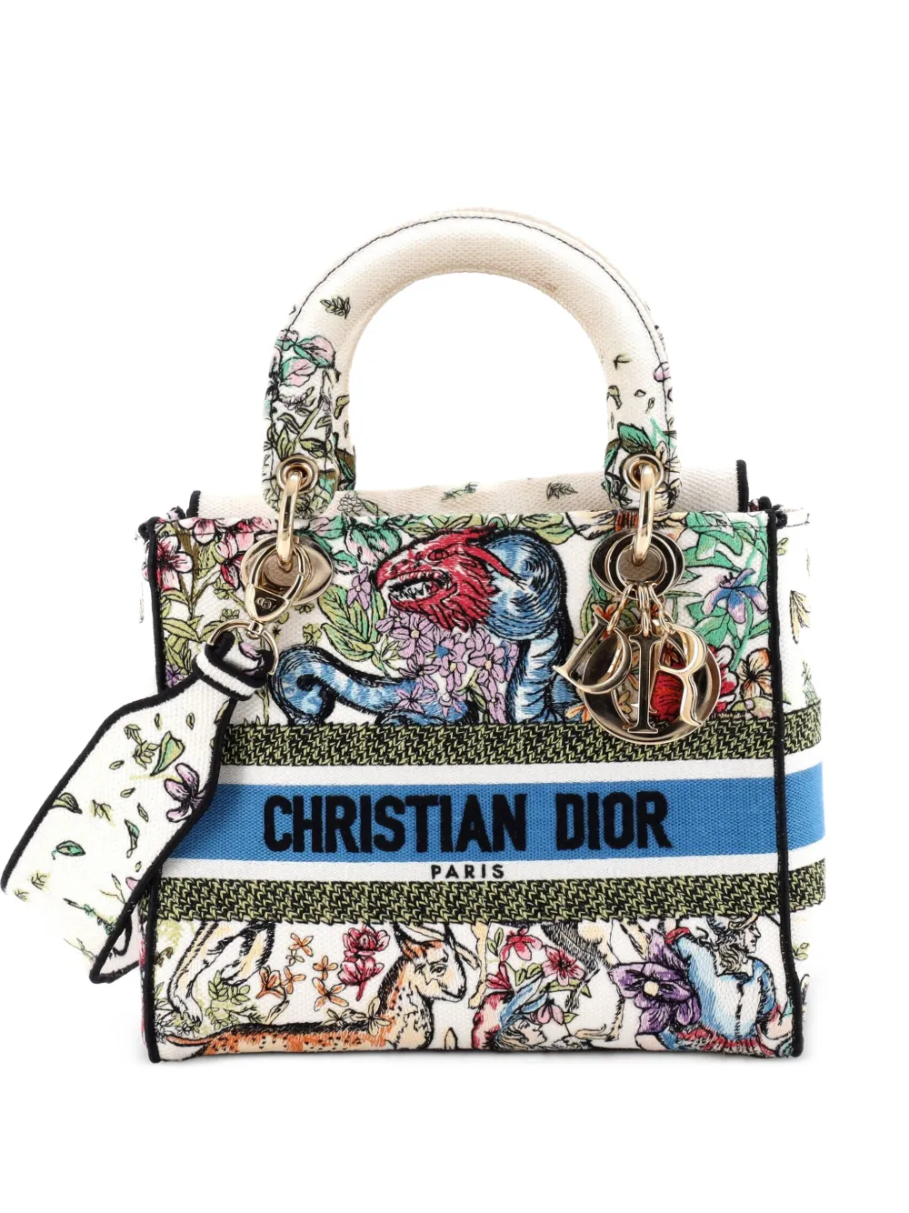 Christian Dior Pre-Owned Lady D-Lite Bag Embroidered Canvas Medium satchel - Blu