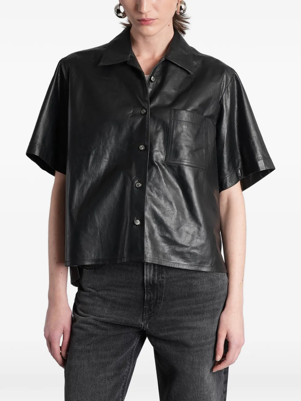 Haikure short-sleeve leather shirt - Nero