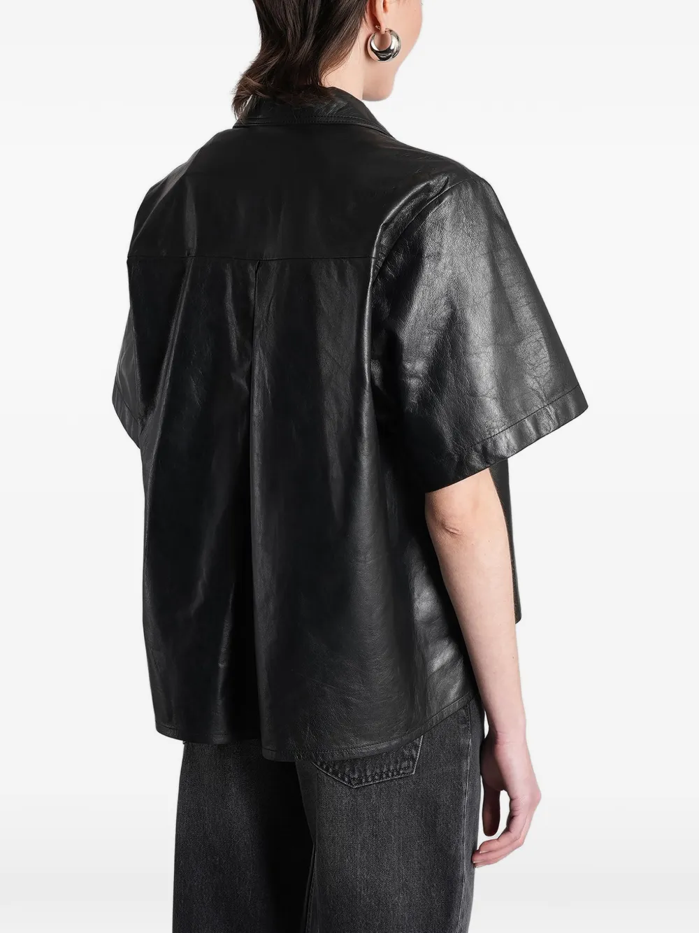 Haikure Leren blouse met korte mouwen Zwart