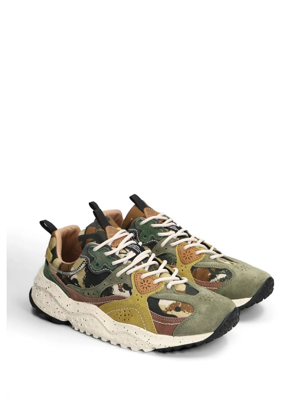 FLOWER MOUNTAIN Wave camouflage-print panelled sneakers Groen