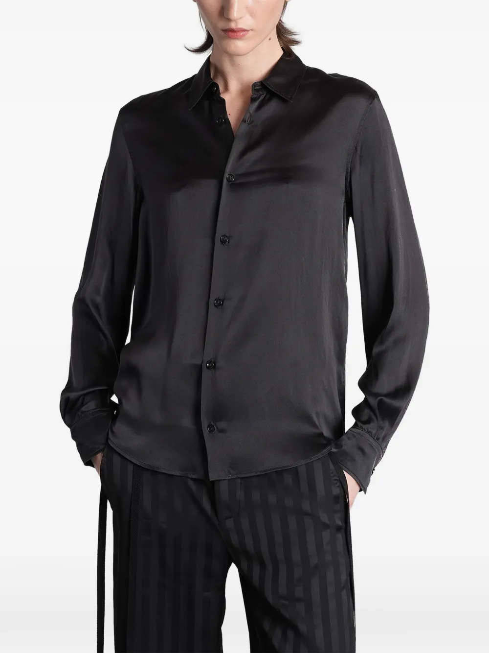 Ann Demeulemeester lace-up detail long-sleeve shirt - Black