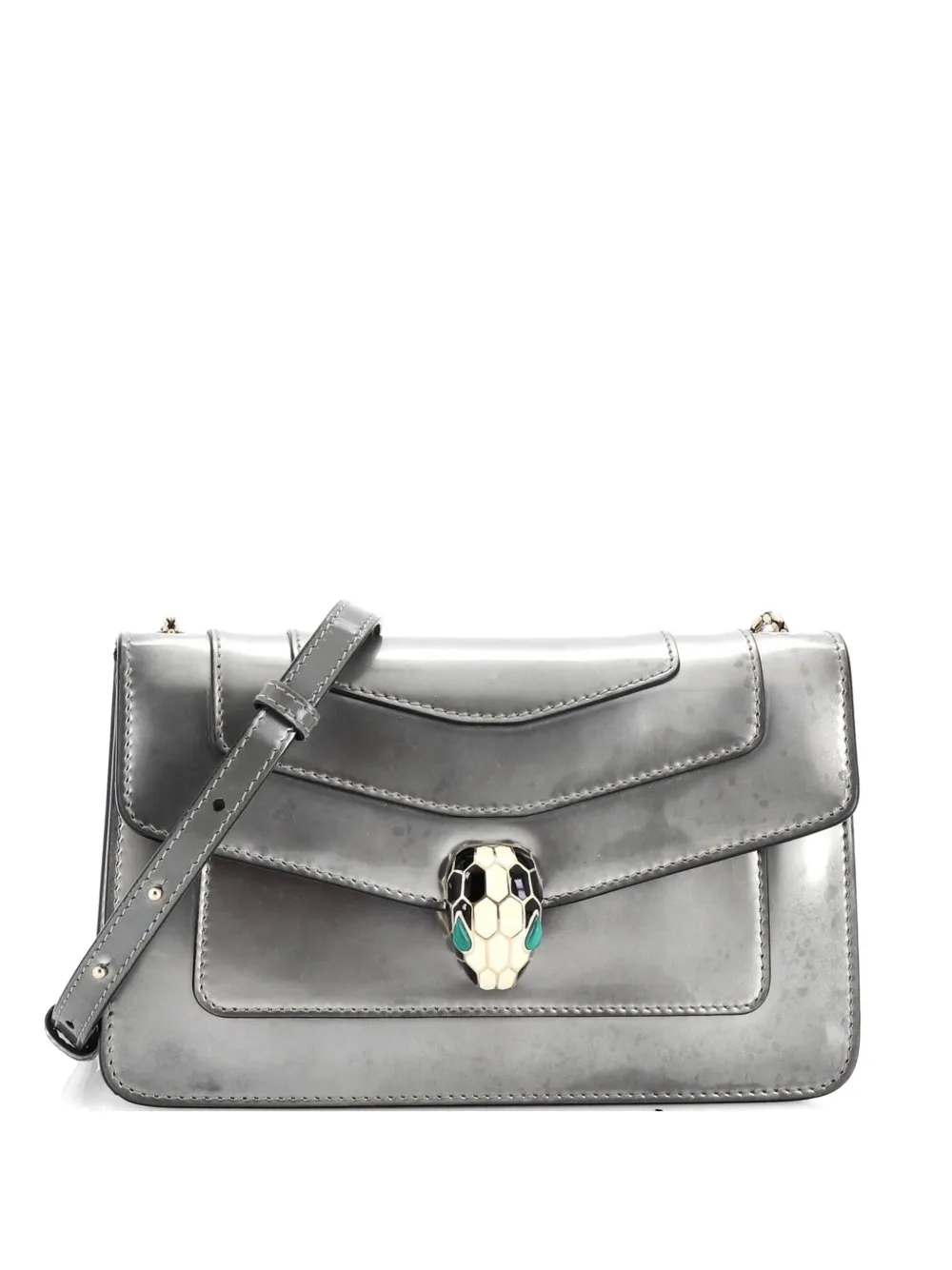 Bvlgari Pre-Owned Serpenti Forever Metallic Leather Medium shoulder bag - Argento