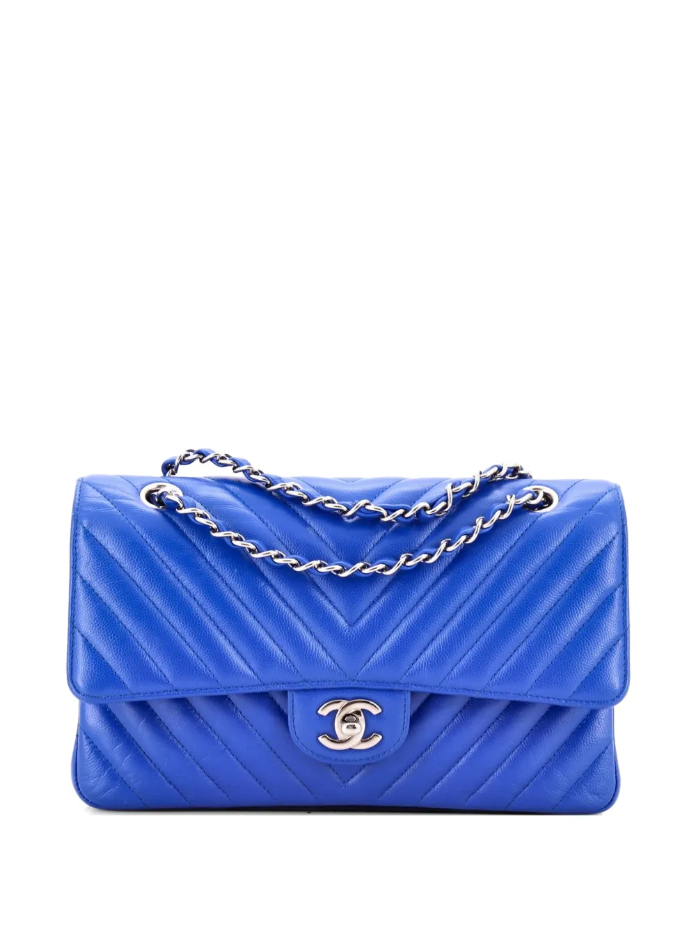 CHANEL Pre-Owned Classic Double Flap Bag Chevron Lambskin Medium shoulder bag - Blu
