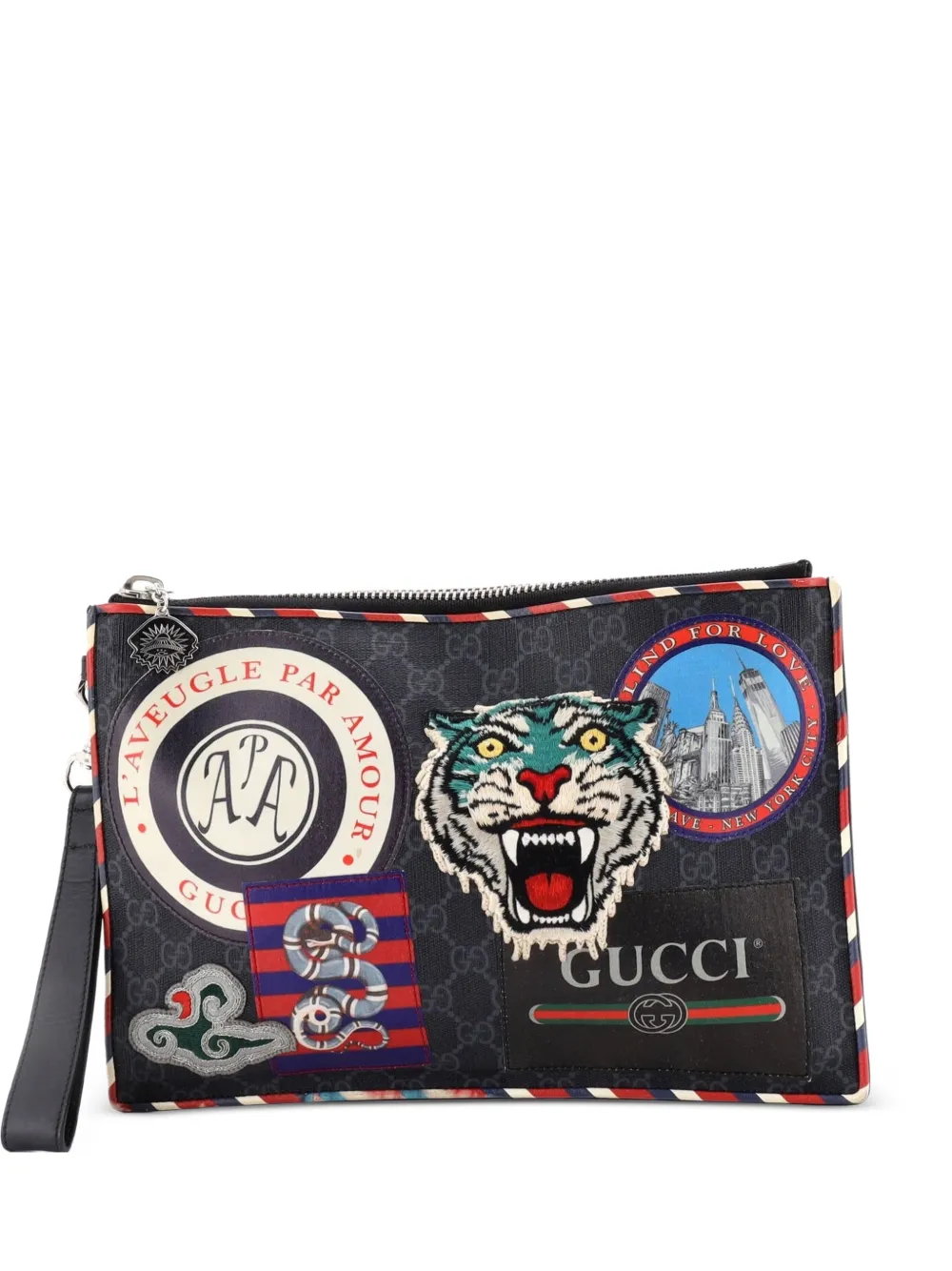 Gucci Pre-Owned Night Courrier Pouch GG Coated Canvas with Applique clutch bag - Nero