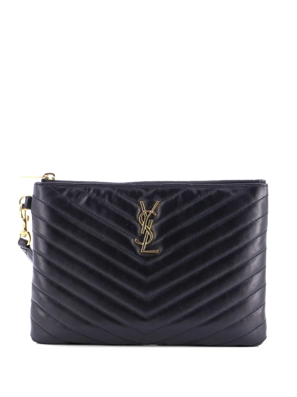 Saint Laurent Pre-Owned Classic Monogram Wristlet Pouch Matelasse Chevron Leather Small clutch bag - Schwarz