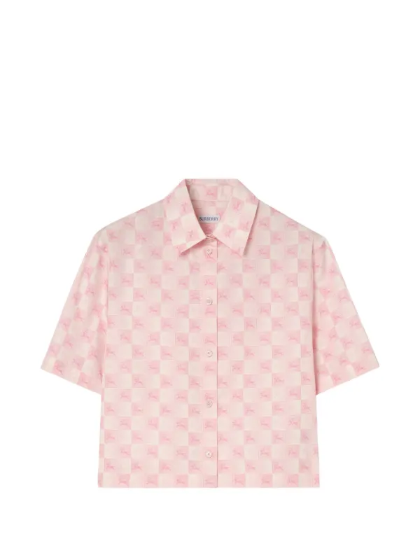 Burberry Cropped Knight Checkerboard Cotton Shirt in Pink