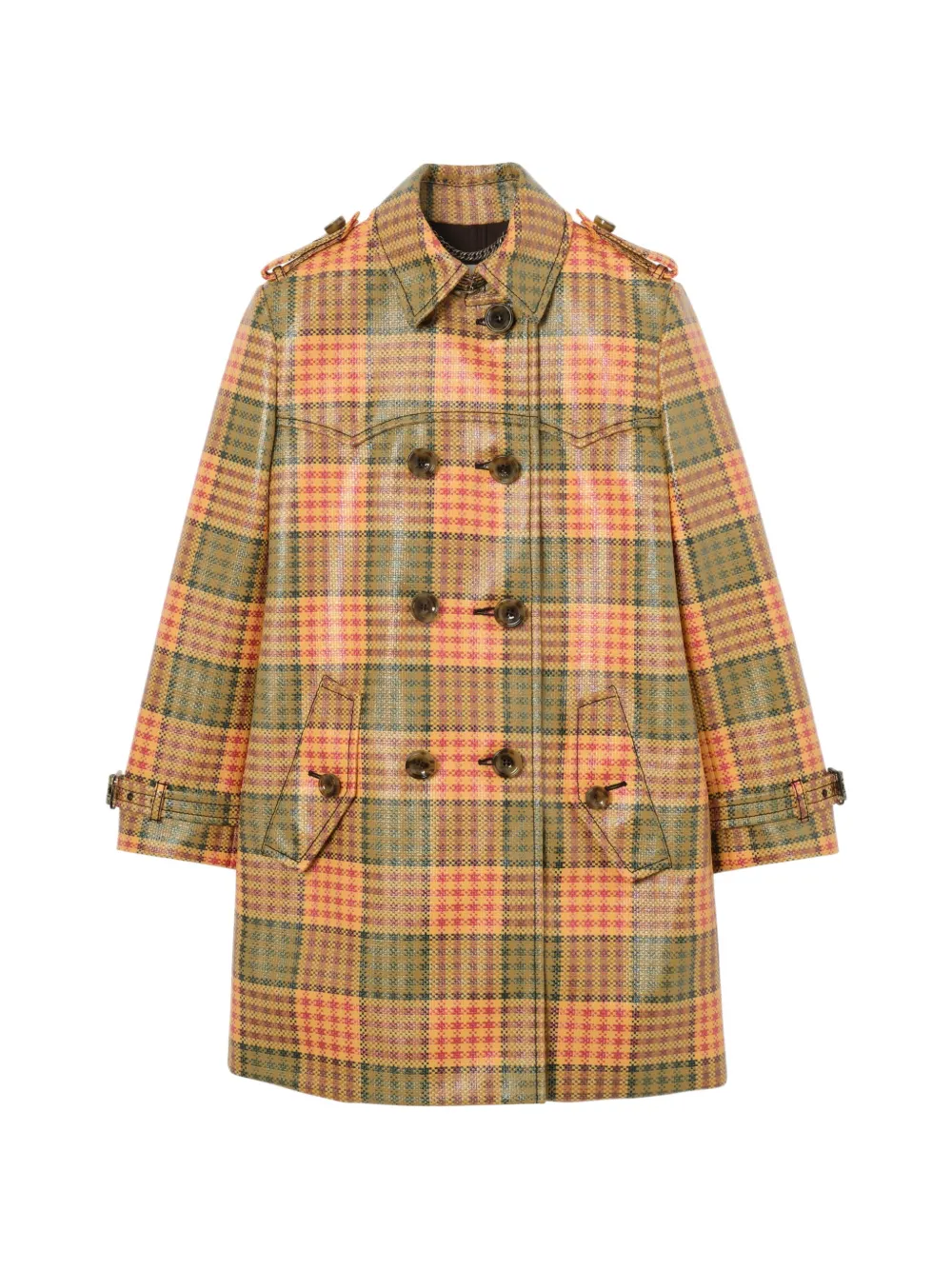 Burberry Kurzer Summerside Trenchcoat aus beschichtetem Raffia-Effekt mit Check-Muster - Orange