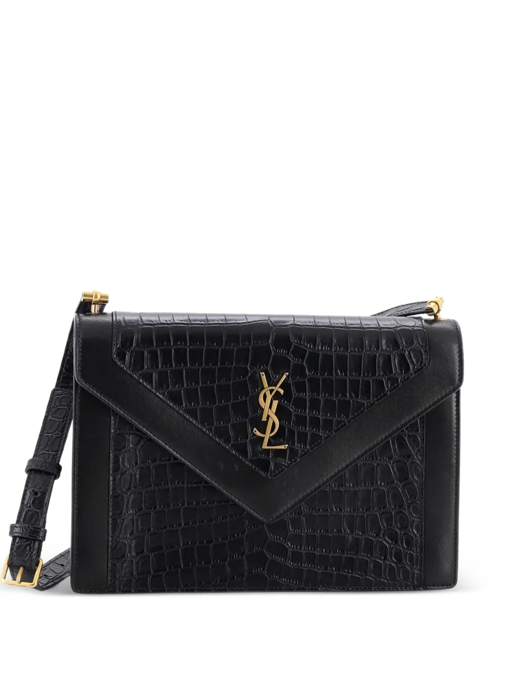 Saint Laurent Pre-Owned Gaby Envelope Satchel Crocodile Embossed Leather shoulder bag - Nero
