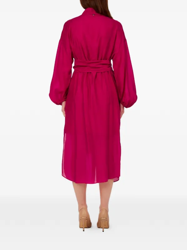 belted pink dress Pink Taffeta Belted Midi Dress