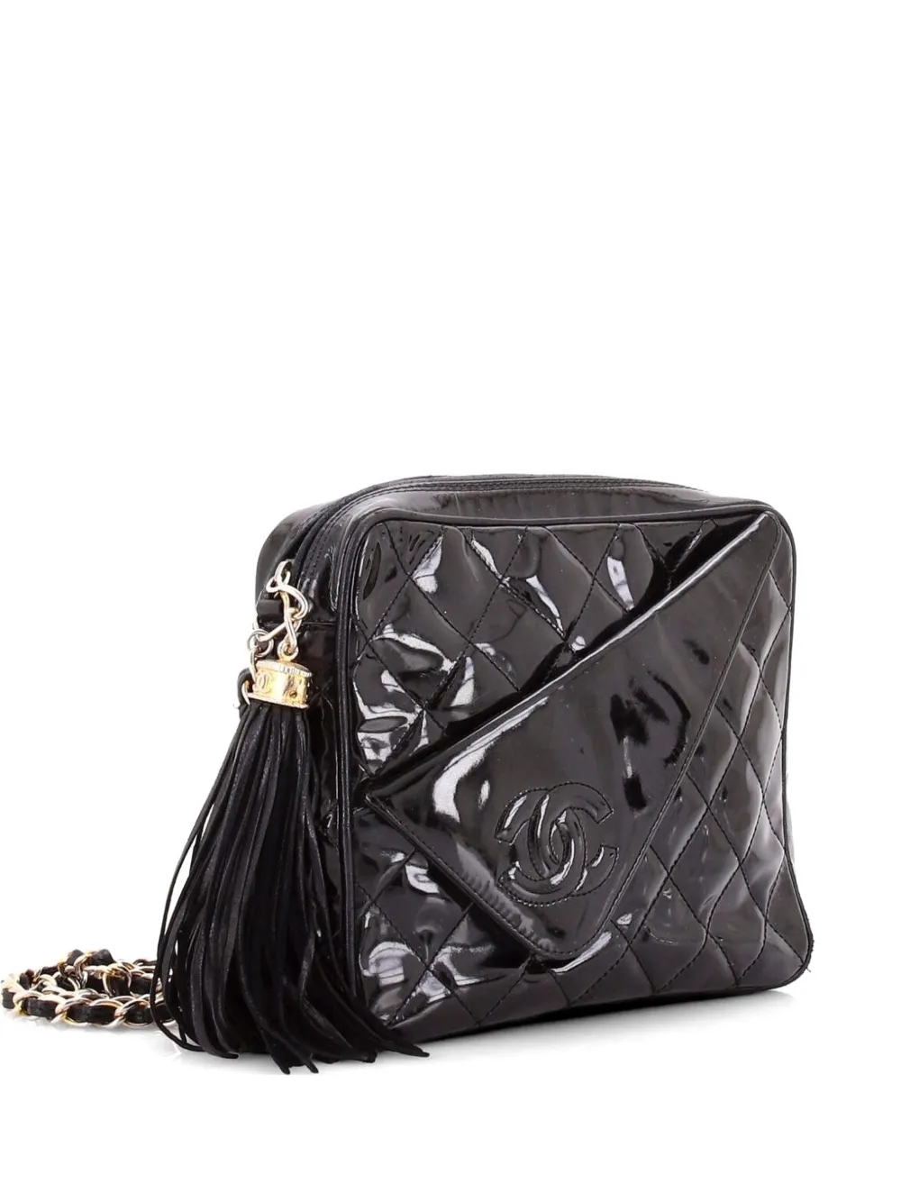CHANEL Pre-Owned Camera Tassel Bag Quilted Patent Large shoulder bag - Black