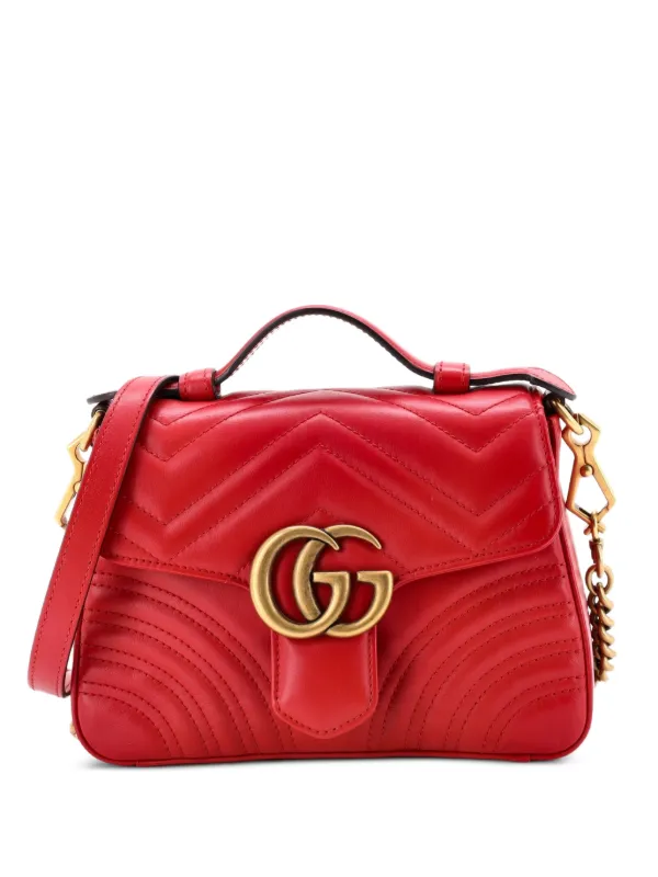 GGマーモント マトラッセ レザー ミニ トップハンドルバッグ Gucci Pre-Owned GGマーモント トップハンドル フラップ マトラッセ