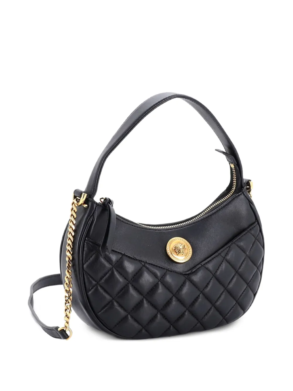  Versace Pre-owned Medusa Half Moon Bag Quilted Leather Shoulder Bag - Black 