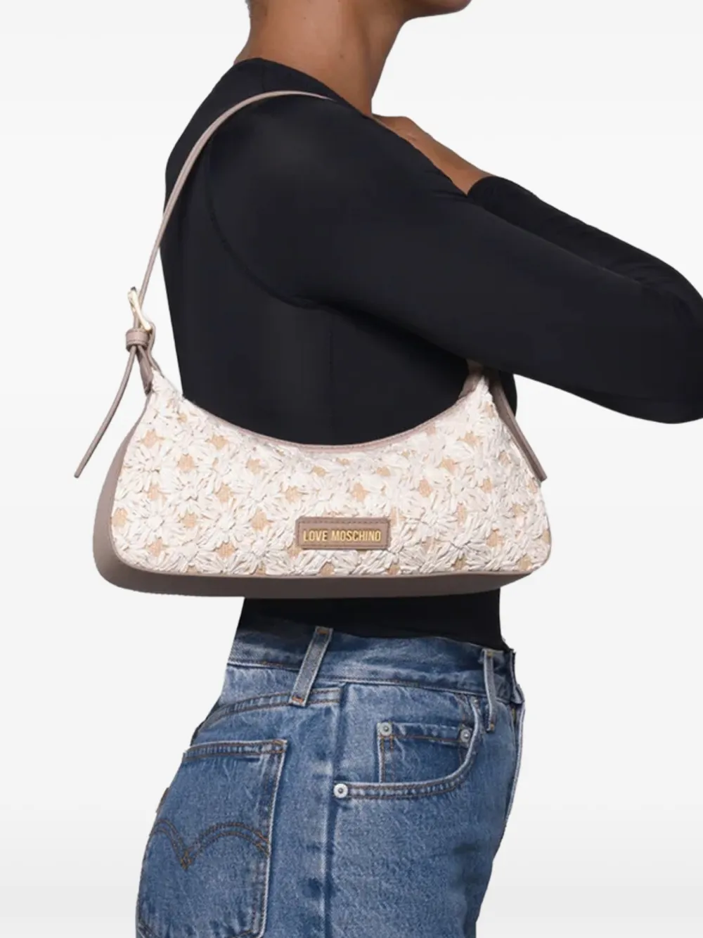 Love Moschino Smart Daily schoudertas met bloemendetail Beige