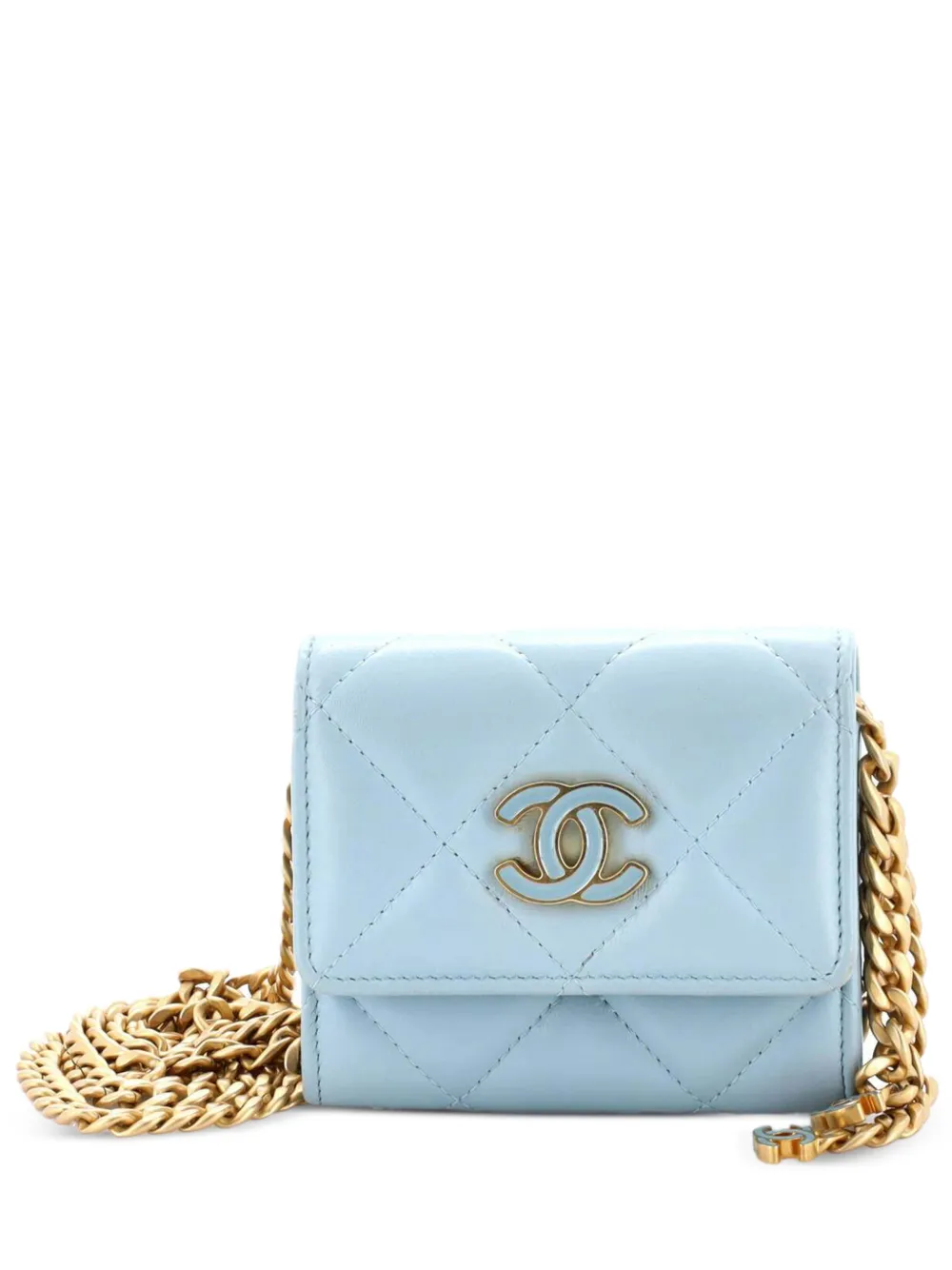CHANEL Pre-Owned Pending CC Card Holder on Chain Quilted Lambskin crossbody bag - Blau