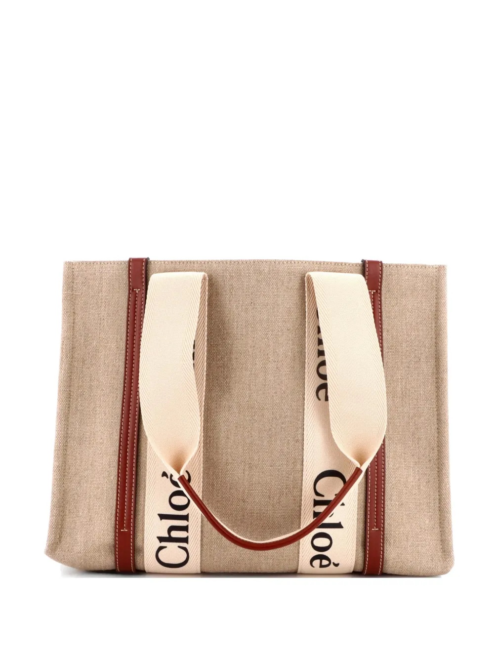 Chloé Pre-Owned Woody Canvas with Leather Medium tote bag - Marrone