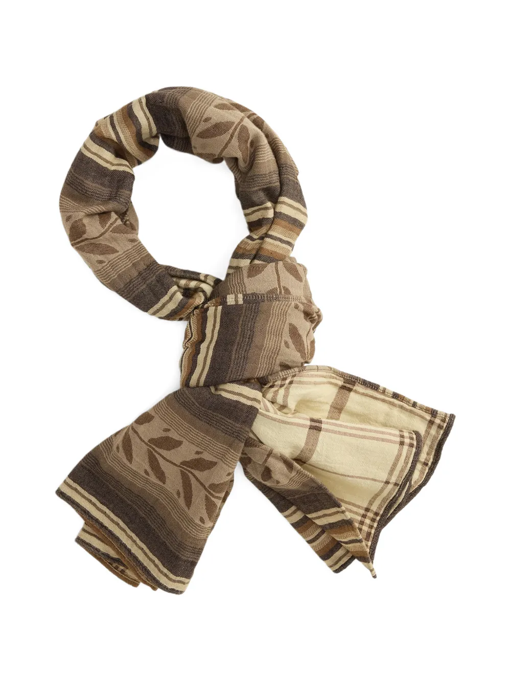 Ralph Lauren RRL Duke gestreepte sjaal met bladerprint Bruin