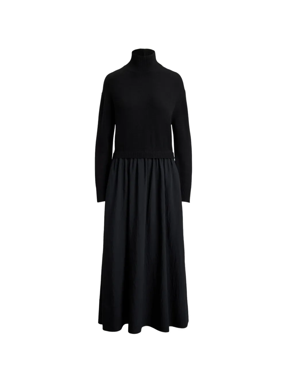 Polo Ralph Lauren Wool-bodice Crepe Dress In Black